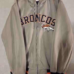 Denver Broncos full-zip hoodie featuring the team name and logo